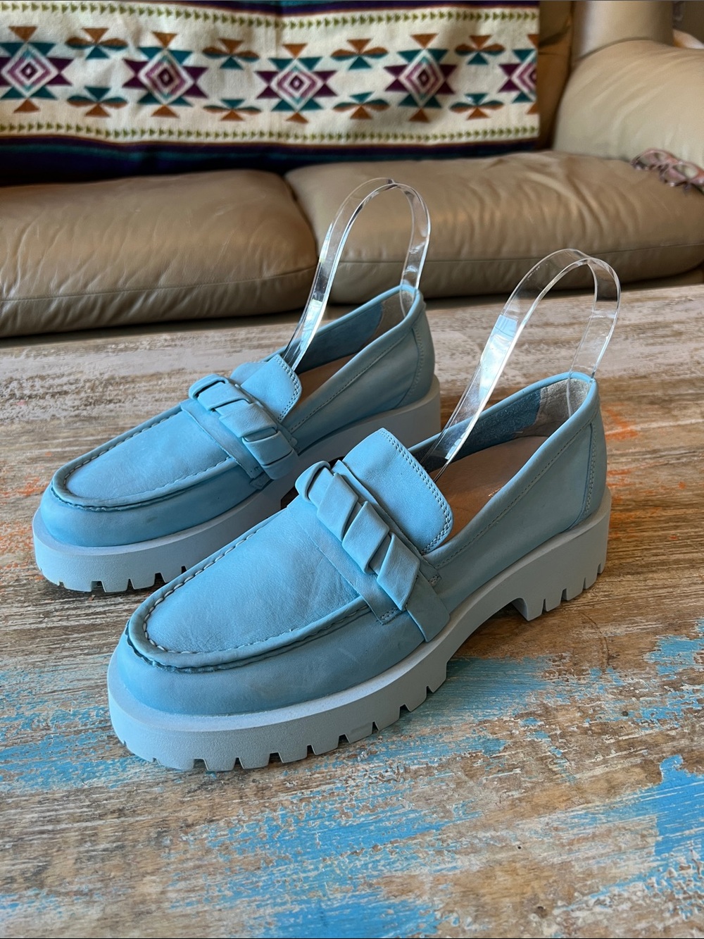 Miz Mooz Vicky Womens Blue Leather Slip On Loafers
